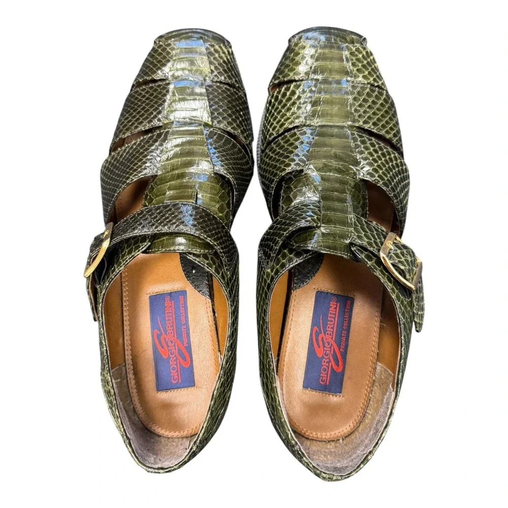 Giorgio Brutini Fisherman Sandals Mens 10.5M Green Snakeskin Good 155135-1